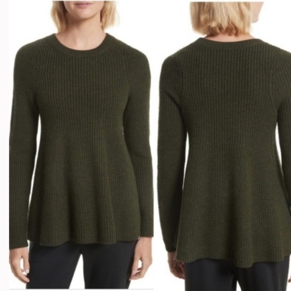 Grey By Jason Wu Forest Green Merino Wool trapeze Sweater Size S - Picture 6 of 16